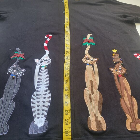 Bechamel Black Oversized Button Down Christmas Cat Cardigan with Bells Size XL - Picture 15 of 15